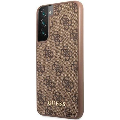 Guess GUHCS22SG4GFBR S22 S901 brązowy/brown hard case 4G Metal Gold Logo GUE001855