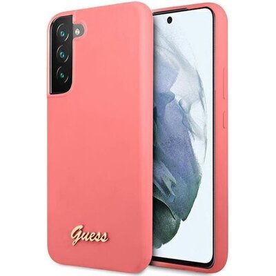 Guess Etui Silicone Script Metal Logo do Samsung Galaxy S22+ Fuksja