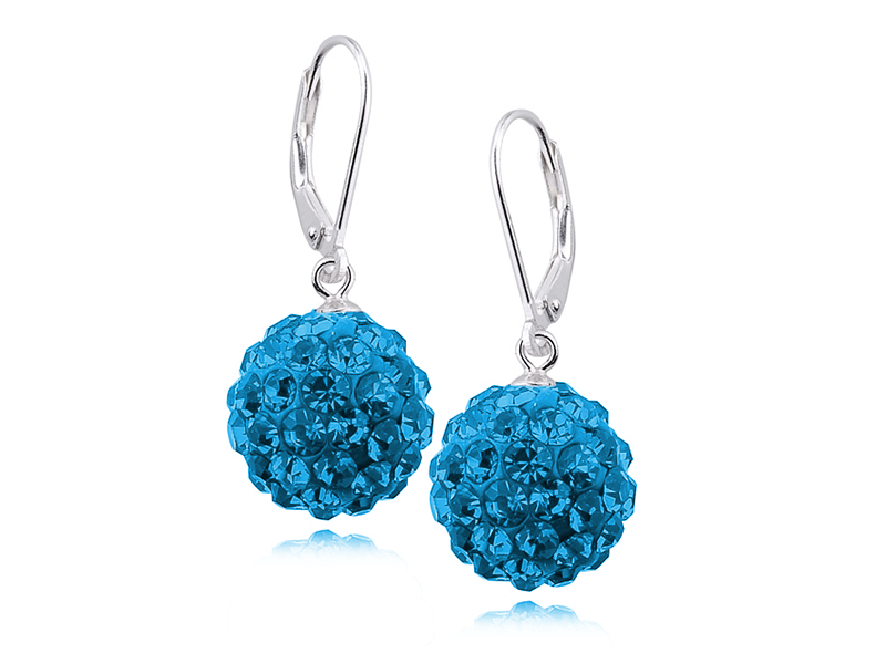 Zdjęcia - Kolczyki Eleganckie wiszące  kuleczki capri blue Swarovski 12mm shamballa s