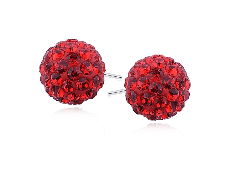 Zdjęcia - Kolczyki  kulki czerwone kryształki Swarovski 12mm shamballa discoball sreb