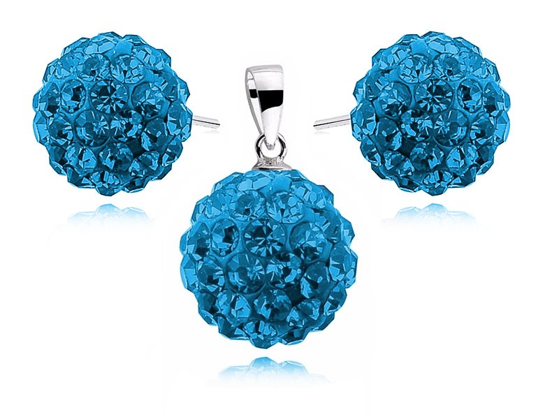 Zdjęcia - Pozostała biżuteria Capri Elegancki srebrny komplet kuleczki  blue Swarovski 12mm shamballa sre 