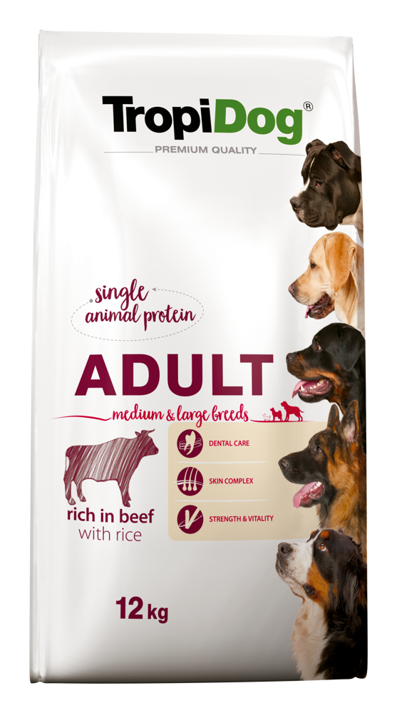 Tropidog Premium Adult Medium&Large Breeds Beef&Rice 12 kg