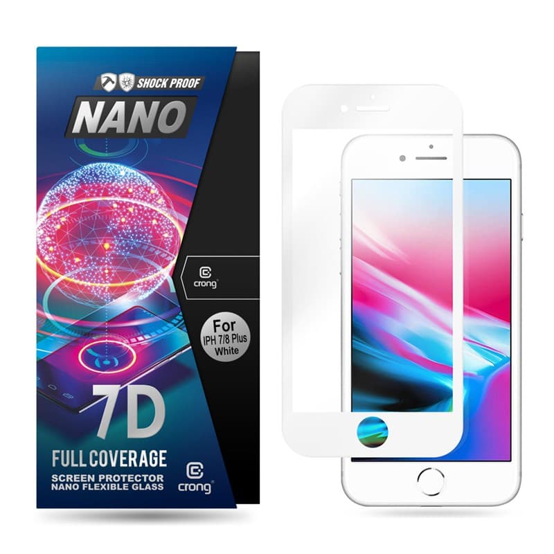 Crong 7D nano elastyczne szkło - szkło hybrydowe 9H pełny ekran iPhone 8 Plus / 7 Plus, białe CRG-7DNANO-IP8PWHT