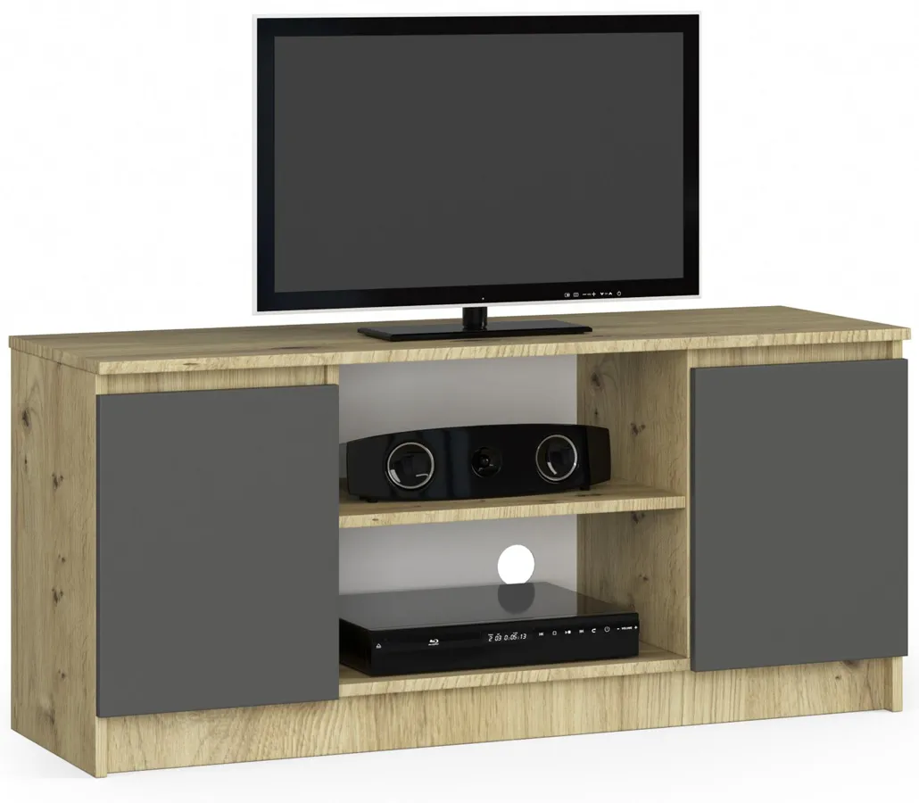 Nowoczesna szafka RTV dąb artisan - grafit / szary T4-E23