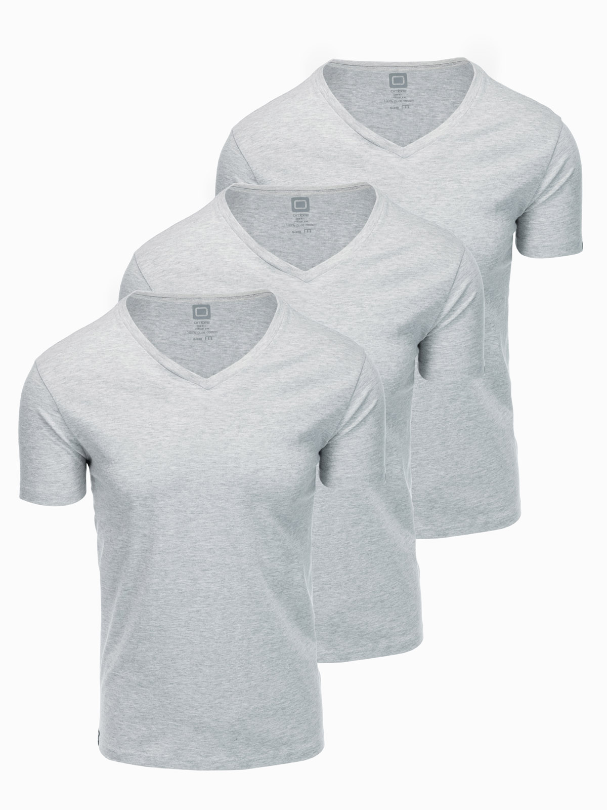 Zestaw koszulek bawełnianych V-NECK 3-pak - szary melanż V10 Z29