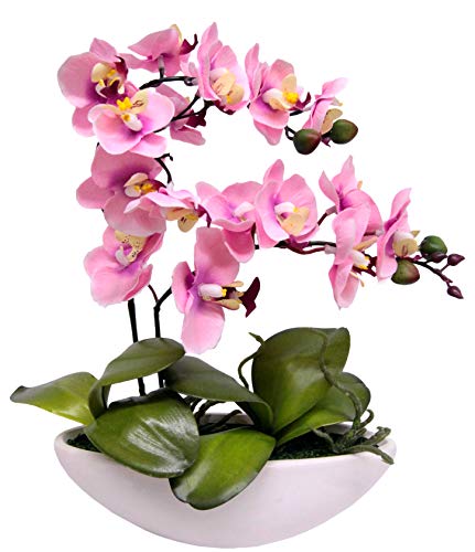 Flair Flower Sztuczny kwiat motyl orchidea w misce sztuczny kwiat storczyk Phalaenopsis z donicą sztuczna roślina wesele dekoracja, różowa, 27 cm