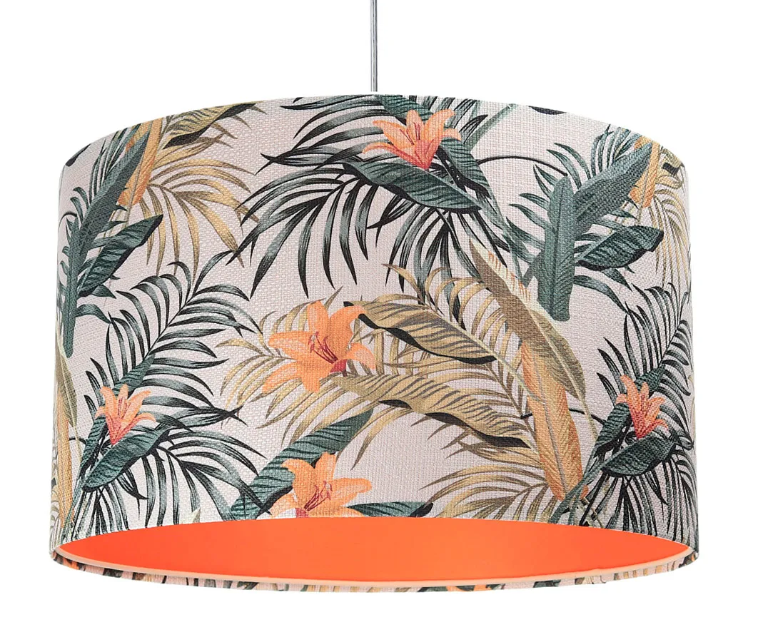 Pomarańczowa lampa wisząca z abażurem w kwiaty - S367 M7-M98