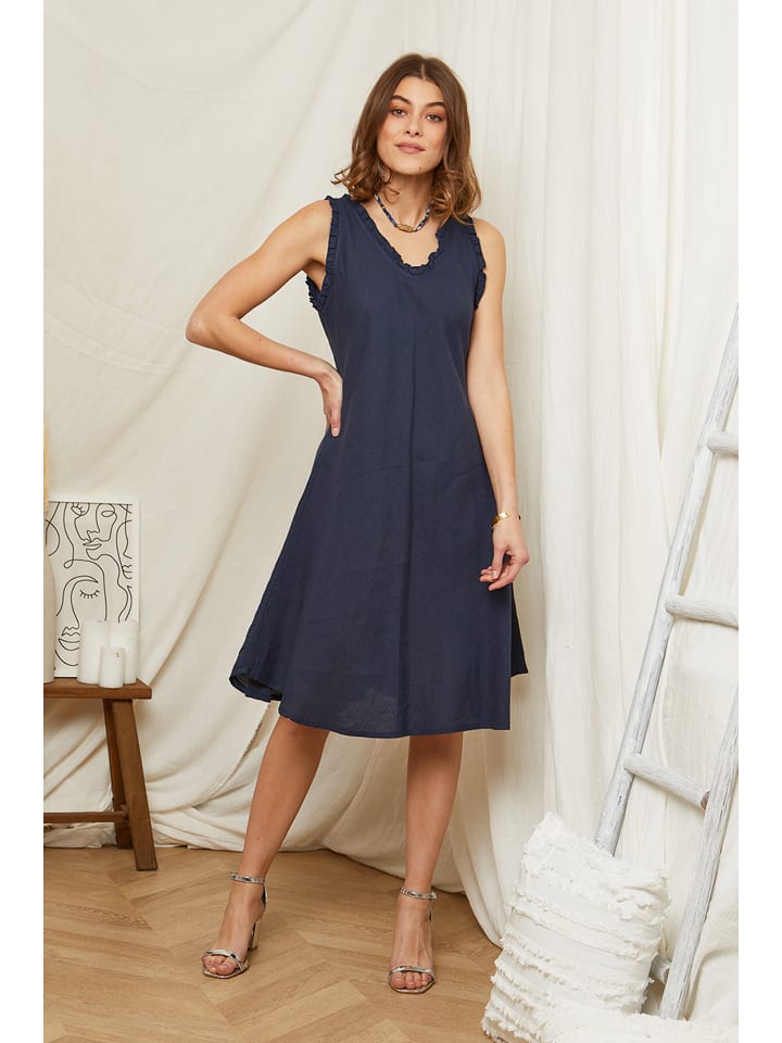 Rodier Lin Lniana sukienka w kolorze granatowym