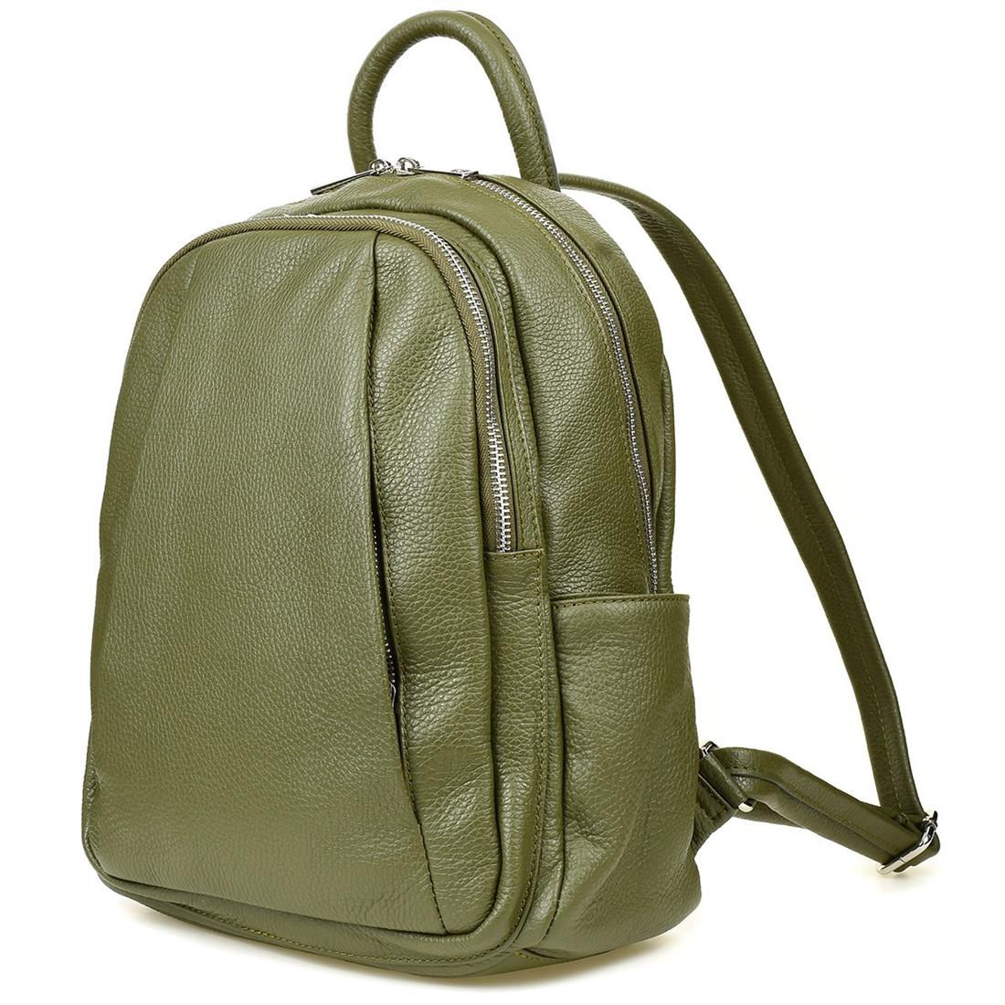 marka niezdefiniowana Włoski Plecak Skórzany A4 damski dużo kieszeni oliwkowy C79