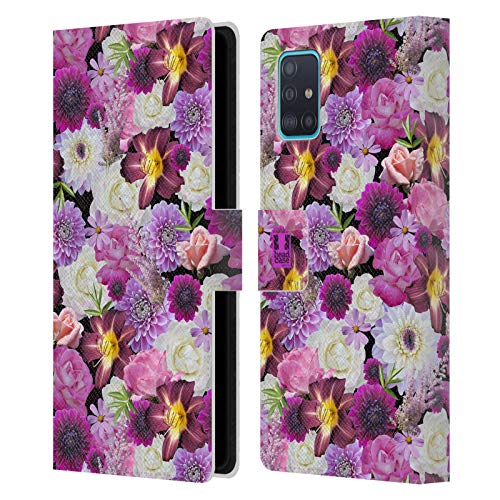 Head Case Designs Fioletowy I Bialy Rózne Kwiaty Skórzany Portfel Etui Kompatybilny z Samsung Galaxy A51 (2019)
