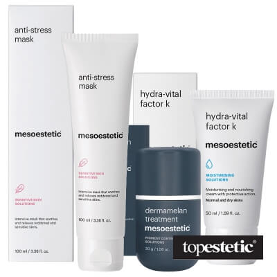 Mesoestetic Dermamelan Set ZESTAW Krem na przebarwienia 30 g + Pozabiegowa maska regenerująca 100 ml + Krem o silnym działaniu odżywczo-nawilżającym 50ml