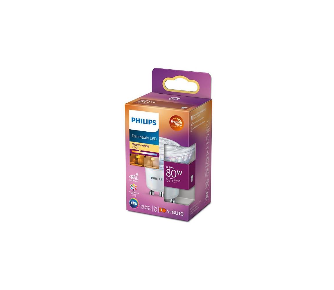 LED Ściemniana żarówka Philips Warm Glow GU10/6,2W/230V 2200-2700K CRI 90