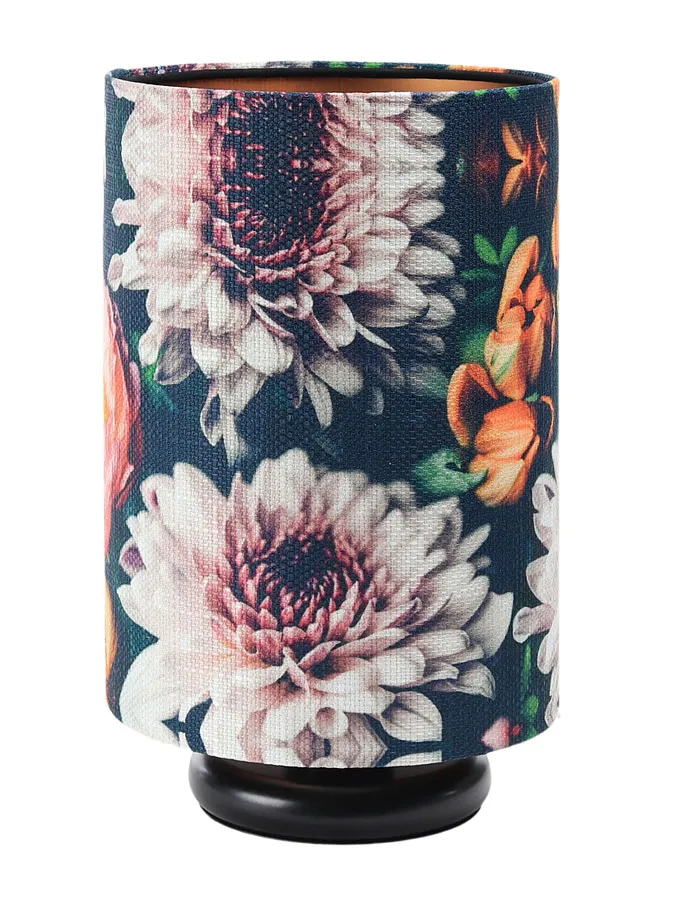 Czarna lampka w kwiaty na szafkę nocną - S384 W4-N42
