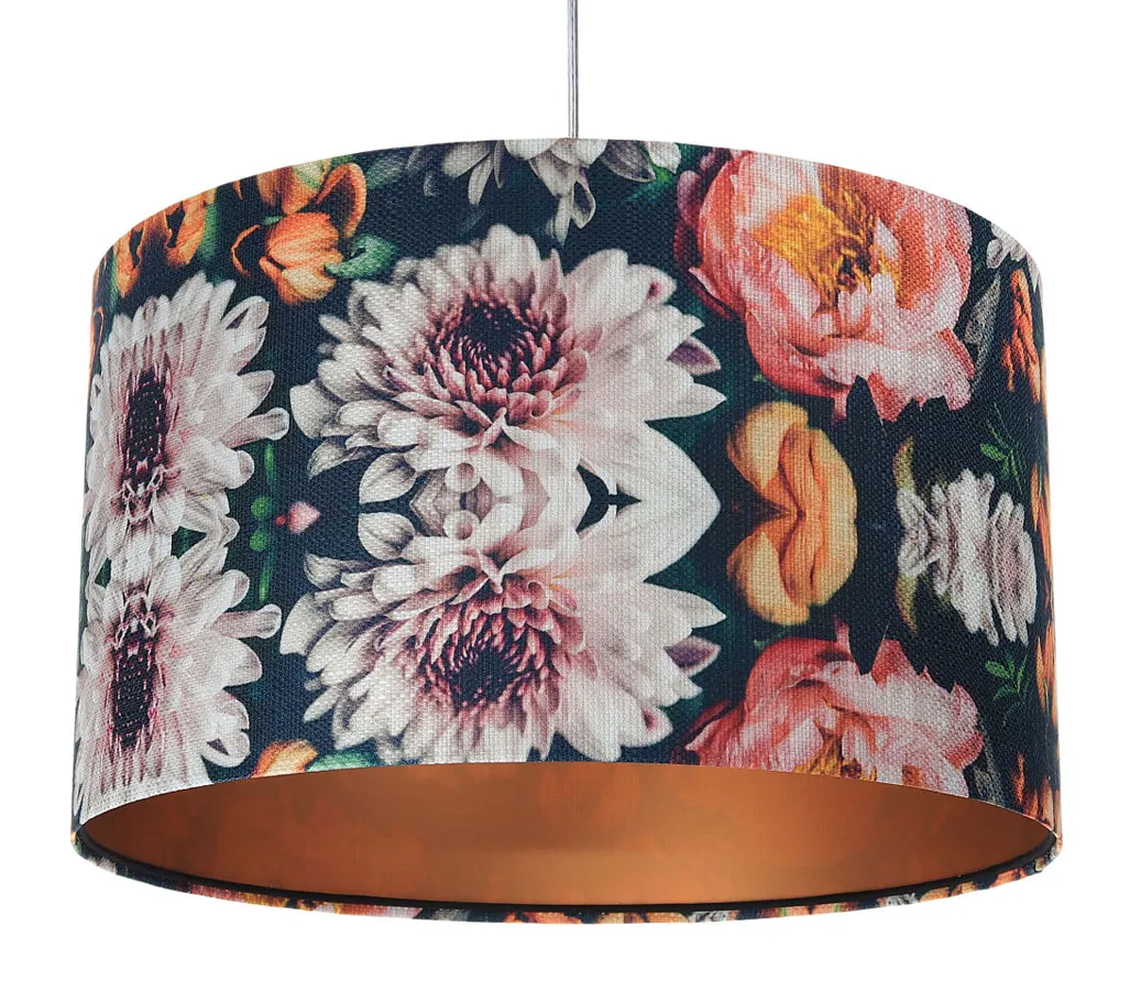 Miedziana lampa wisząca z kloszem w kwiaty - S380 L3-T47