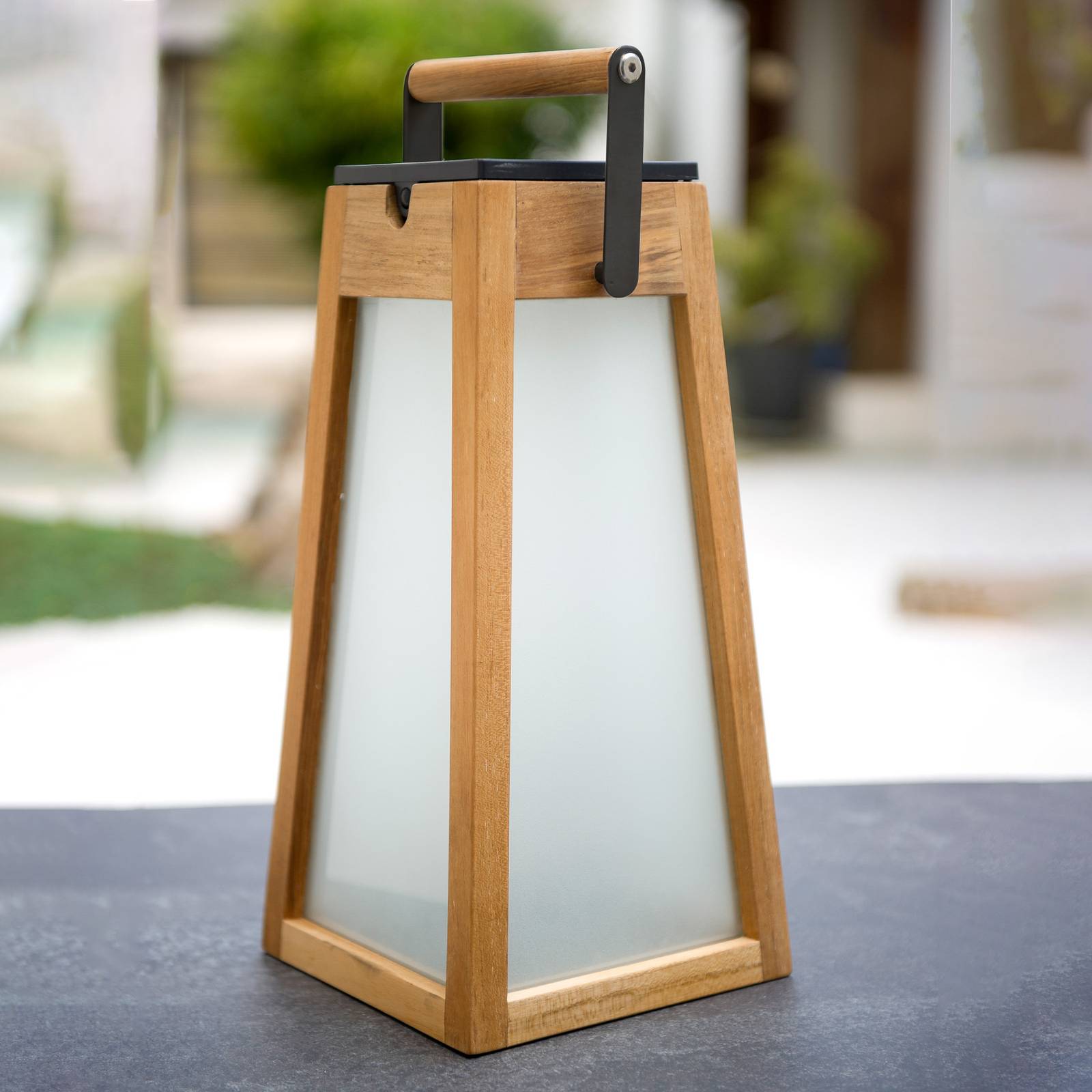 Les Jardins Latarnia solarna LED Tecka, drewno tekowe, 39 cm