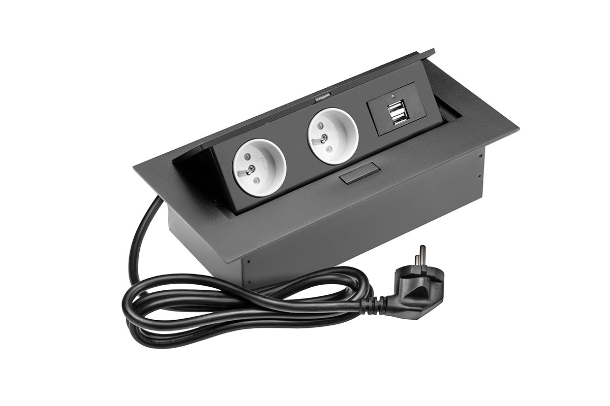 GTV Gniazdo meblowe nablatowe wpuszczane AE-PBU02GS-20 2x gniazdo schuko 2xusb bez kabla czarne