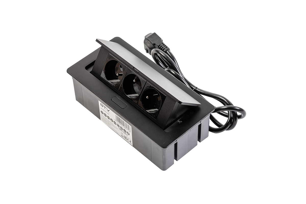 GTV Gniazdo meblowe nablatowe wpuszczane AE-PBSC3GS-53 SOFT 3 x gniazdo schuko kabel zasilający z wtyczką aluminiowe