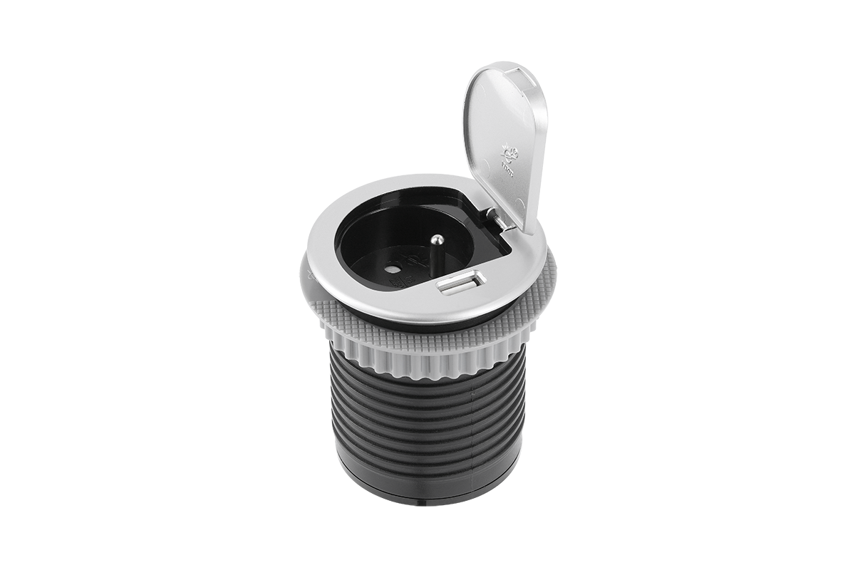 GTV Gniazdo meblowe nablatowe wpuszczane AE-BPW1U1UCH-53 charger mini 60mm 1 x gniazdo z uziemieniem 1 x usb 24A aluminium