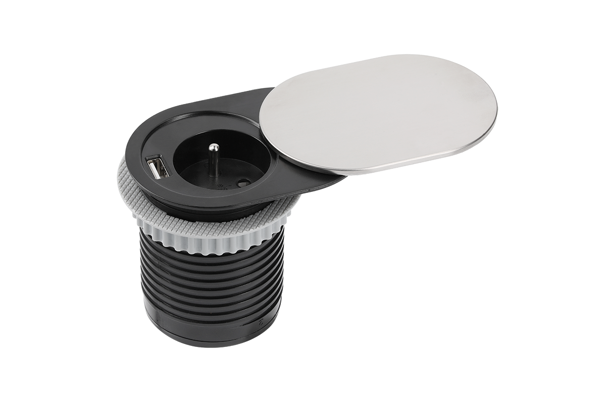 GTV Gniazdo meblowe nablatowe wpuszczane AE-BPW1S1UCH-51 Slide 60mm 1 x gniazdo schuko 1 x usb 24A inox