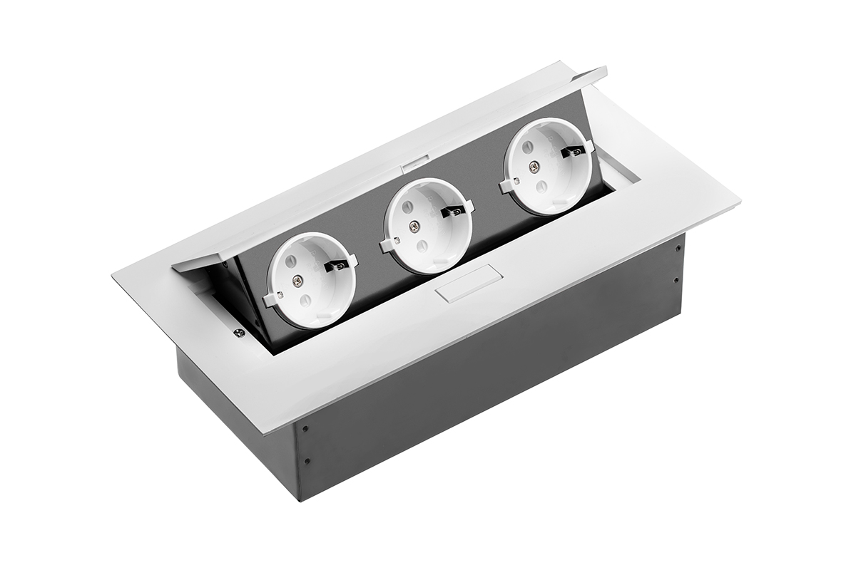 GTV Gniazdo meblowe nablatowe wpuszczane AE-PB03GS-10 3 x gniazdo SCHUKO bez kabla białe