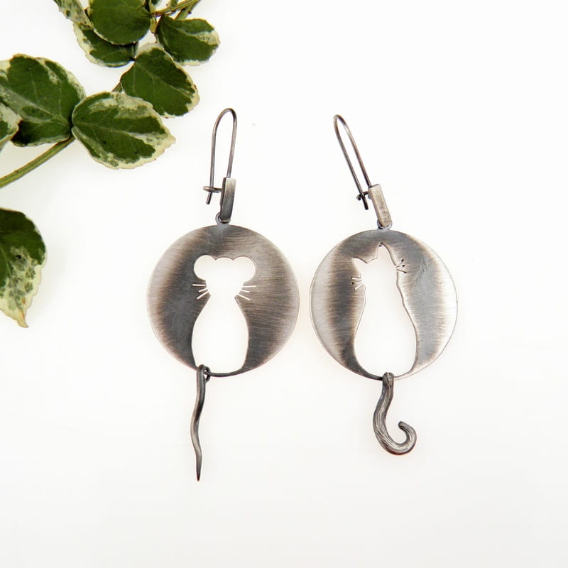 Kolczyki z myszką i kotkiem z ogonkiem