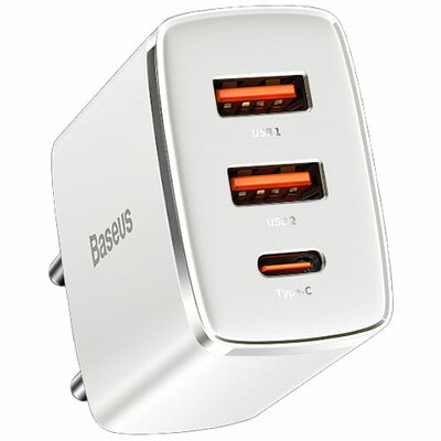 Baseus Ładowarka  Ładowarka sieciowa Baseus Compact Quick Charger 2xUSB USB-C PD 3A 30W biała BSU2896WHT