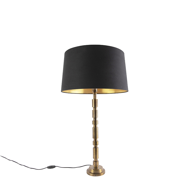 QAZQA Lampa stołowa art deco brąz klosz bawełniany czarny 45cm - Torre