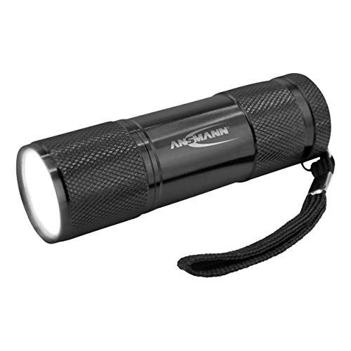ANSMANN Action COB 1 W LED mini latarka kompaktowa do torebki, plecaka, schowka w zestawie 3 x baterie AAA, wykonana z wysokiej jakości aluminium z ochroną IPX3, jasność 175 lm