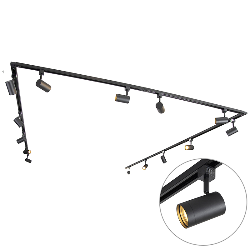 QAZQA Nowoczesny 1-fazowy system szynowy z 14 punktami w kolorze czarnym - Jeana