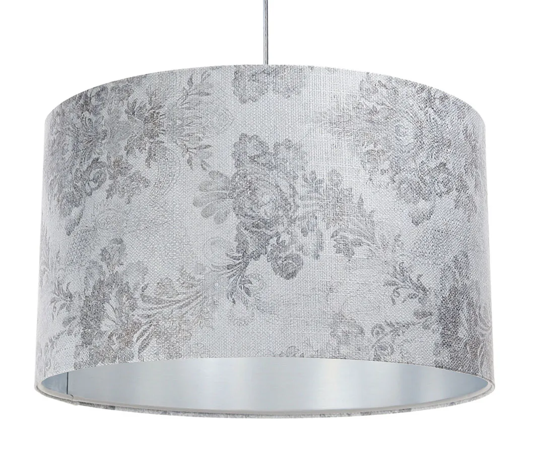 Srebrna lampa wisząca z nadrukiem na kloszu - S393 T7-F60