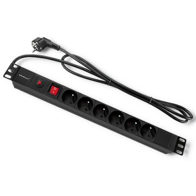QOLTEC Listwa zasilająca do RACK 19cali | 1U | 6A | PDU | 6xSCHUKO | 2m (53995)
