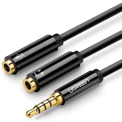 Ugreen Ugreen kabel przewód rozdzielacz słuchawkowy 3,5 mm mini jack AUX mikrofon 20 cm (mikrofon + wyjście stereo) czarny (AV141 30620) AV141 30620