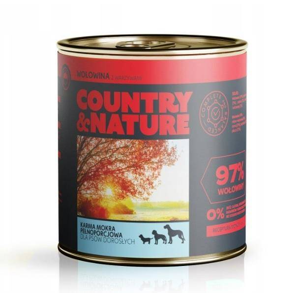 Country&Nature Wołowina 97% z warzywami 850g pełnoporcjowa mokra karma dla dorosłych psów wszystkich ras,850 g