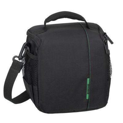 Rivacase torba na aparat fotograficzny  elegancki lustrzany torba na ramię z chroniącym wyściółka wewnętrzna i kieszeni na akcesoria  czarny RIVA-7420-BLACK-PS