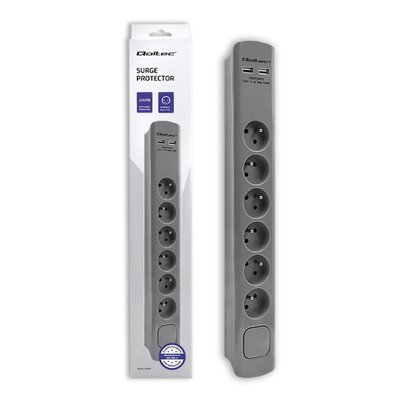 QOLTEC Listwa antyprzepięciowa 6 gniazd 2xUSB 1.8m Szara 50283