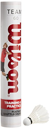 Wilson Piłka do badmintona, Team 60 Shuttlecocks, puszka 12 szt, 77 grains, biała, pióro/korek naturalny, WRT60240077