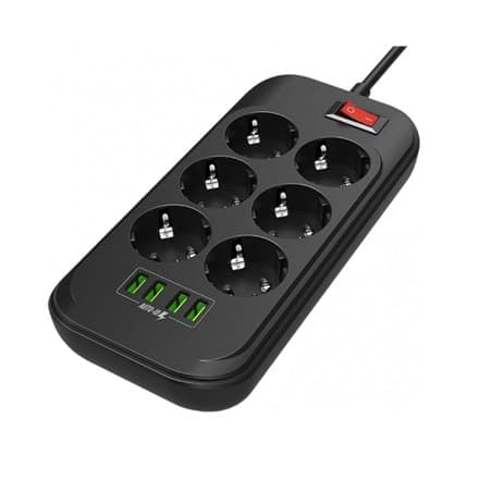 ColorWay ColorWay Power Socket CW-CHE64B Black  4xUSB  2 m  250 V  6 euro sockets  17 W CW-CHE64B
