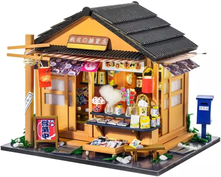 Składany Drewniany Model LED Corner Grocery Store - Nice Idea