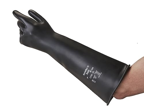 Ansell AlphaTec 87-104, Rękawice lateksowe, rękawice chemiczne wielokrotnego użytku dla przemysłu, gumowe rękawice robocze, czarne, rozmiar S (1 para)
