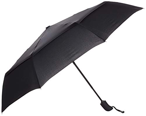 Amazon Basics Parasol Podróżny, Automatyczny, Kompaktowy, Wiatroszczelny, Wytrzymały, ze Szczeliną Wiatrową, Ośmiokątny, Czarny, Uniwersalny Rozmiar