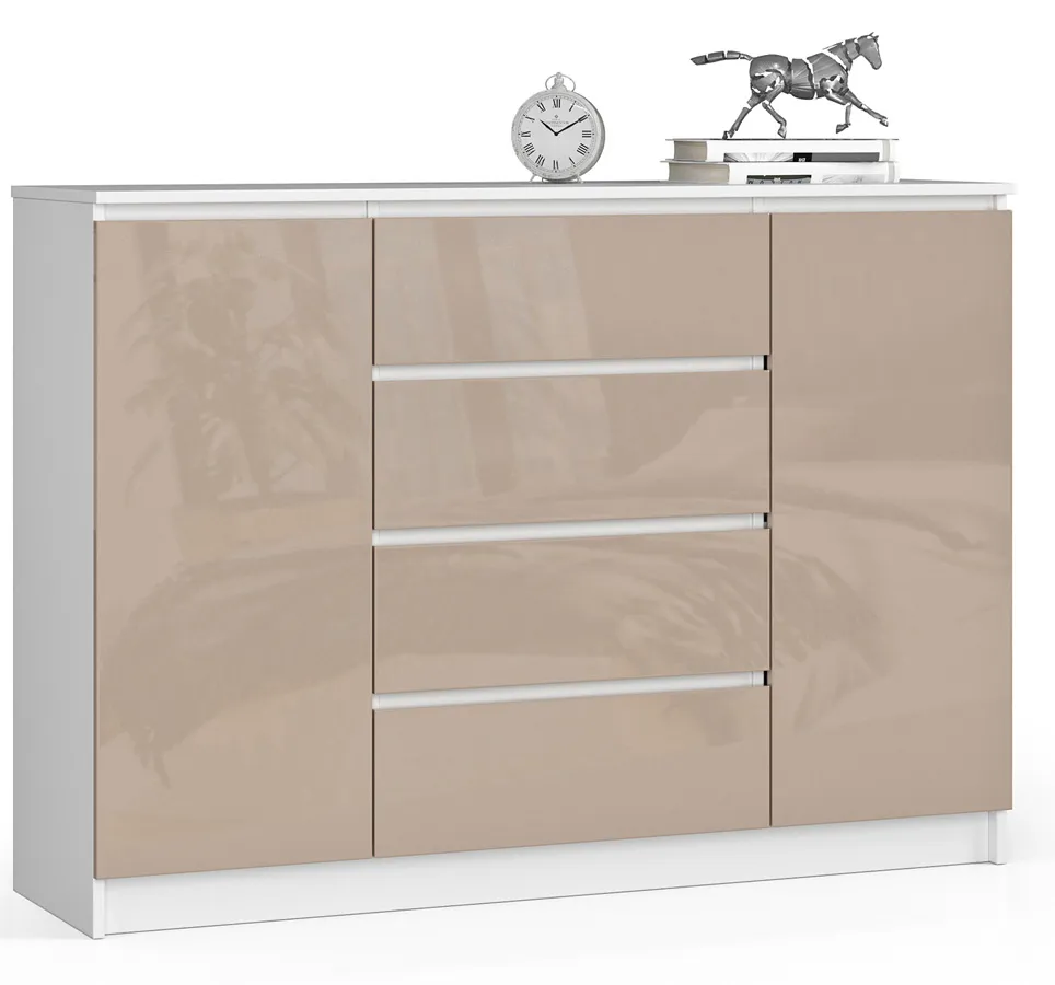 Nowoczesna komoda do salonu biała + cappuccino połysk T3-N55