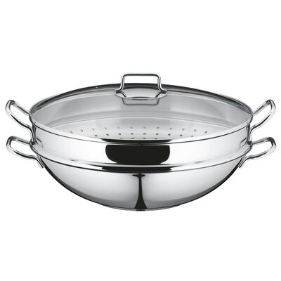 WMF Macao wok 2-częściowy, bez powłoki,  36 cm, krawędź Party ułatwiająca wylewanie, uchwyt ze stali nierdzewnej Cromargan, do płyty indukcyjnej i mycia w zmywarce 0792566040