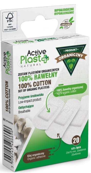 NTRADE SP. Z O.O. Active Plast BIO zestaw plastrów opatrunkowych ze 100% bawełny organicznej 20 sztuk 9101887