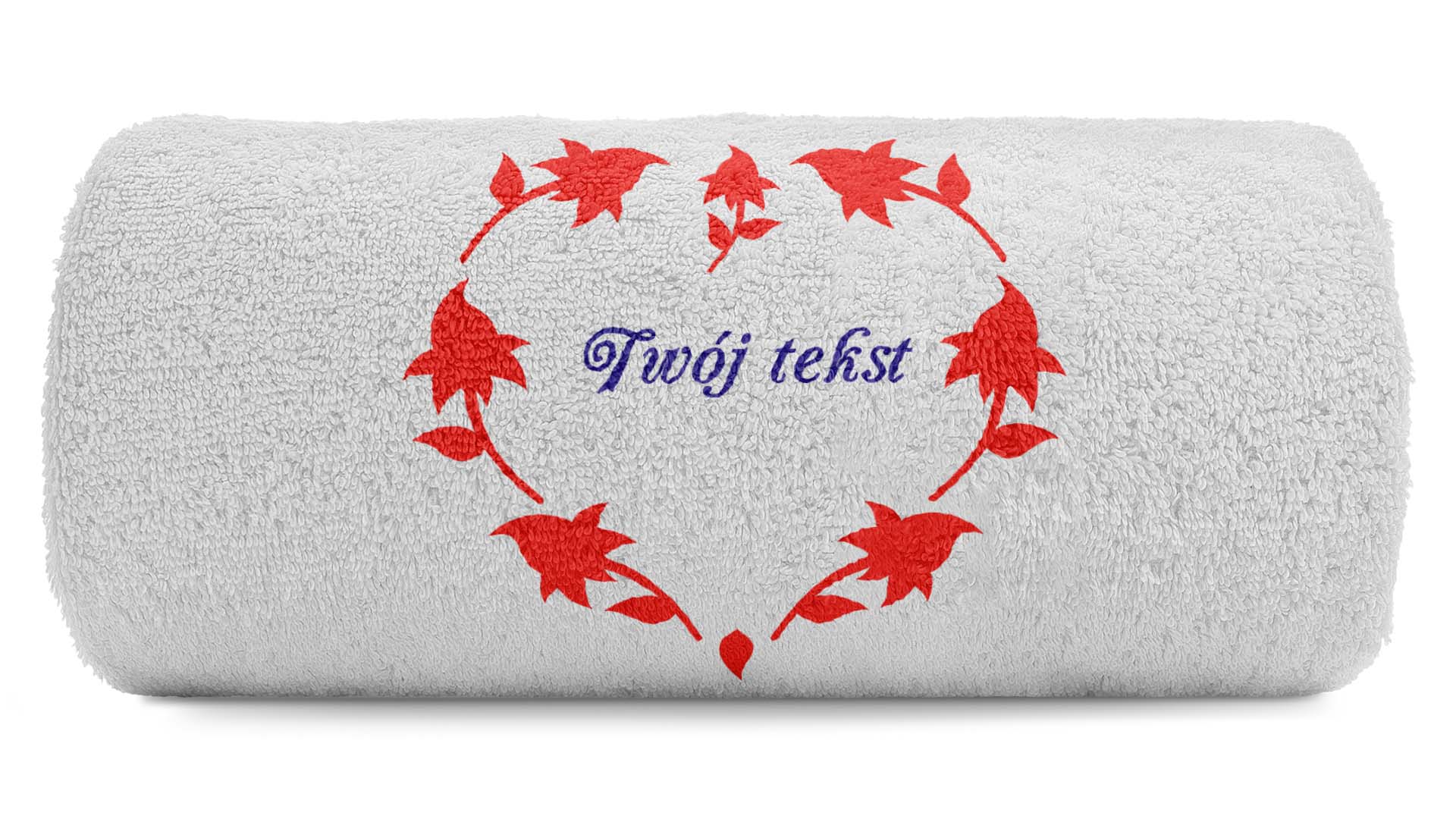 pat15.net Mały Ręcznik Serce z kwiatów + Twój tekst 100x50 648