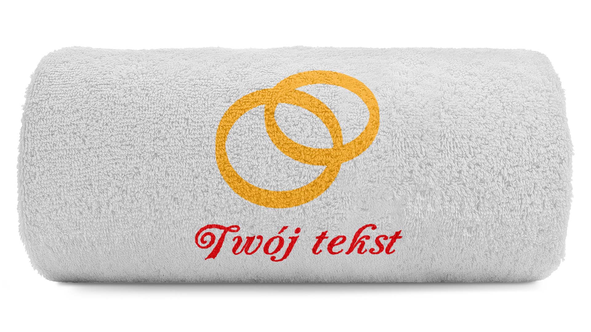pat15.net Mały ślubny ręcznik z obrączkami i Twoim tekstem 100x50 658
