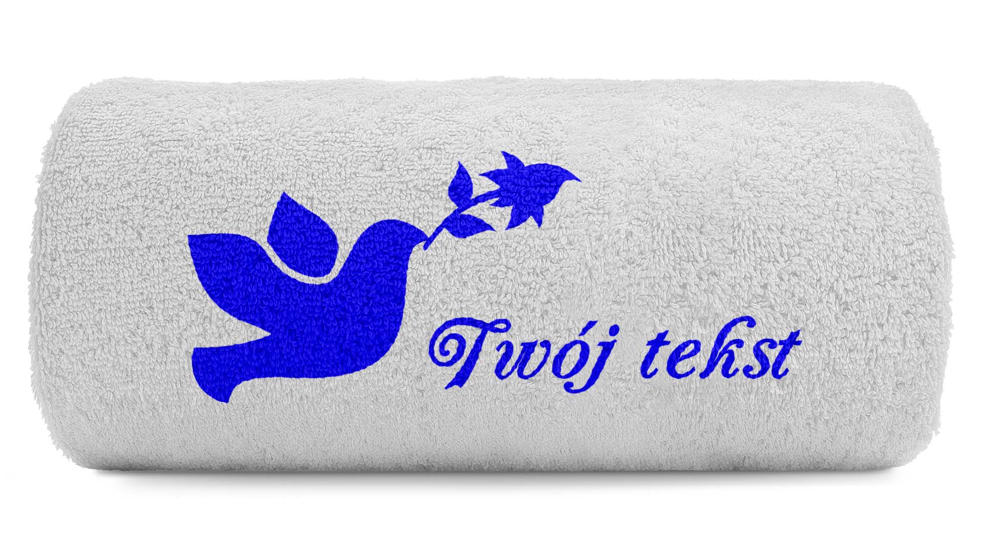 pat15.net Mały Ręcznik Gołąb z gałązką + Twój tekst 100x50 644