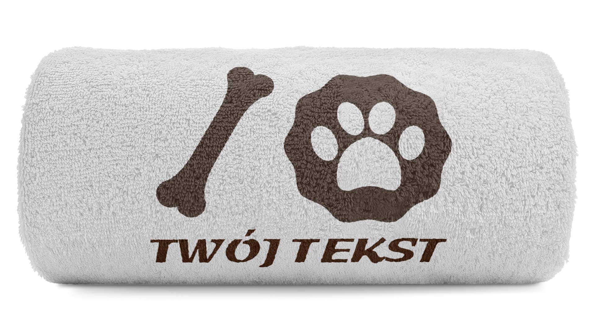 pat15.net Mały ręcznik z haftem Kość i Łapa + Twój tekst 100x50 893