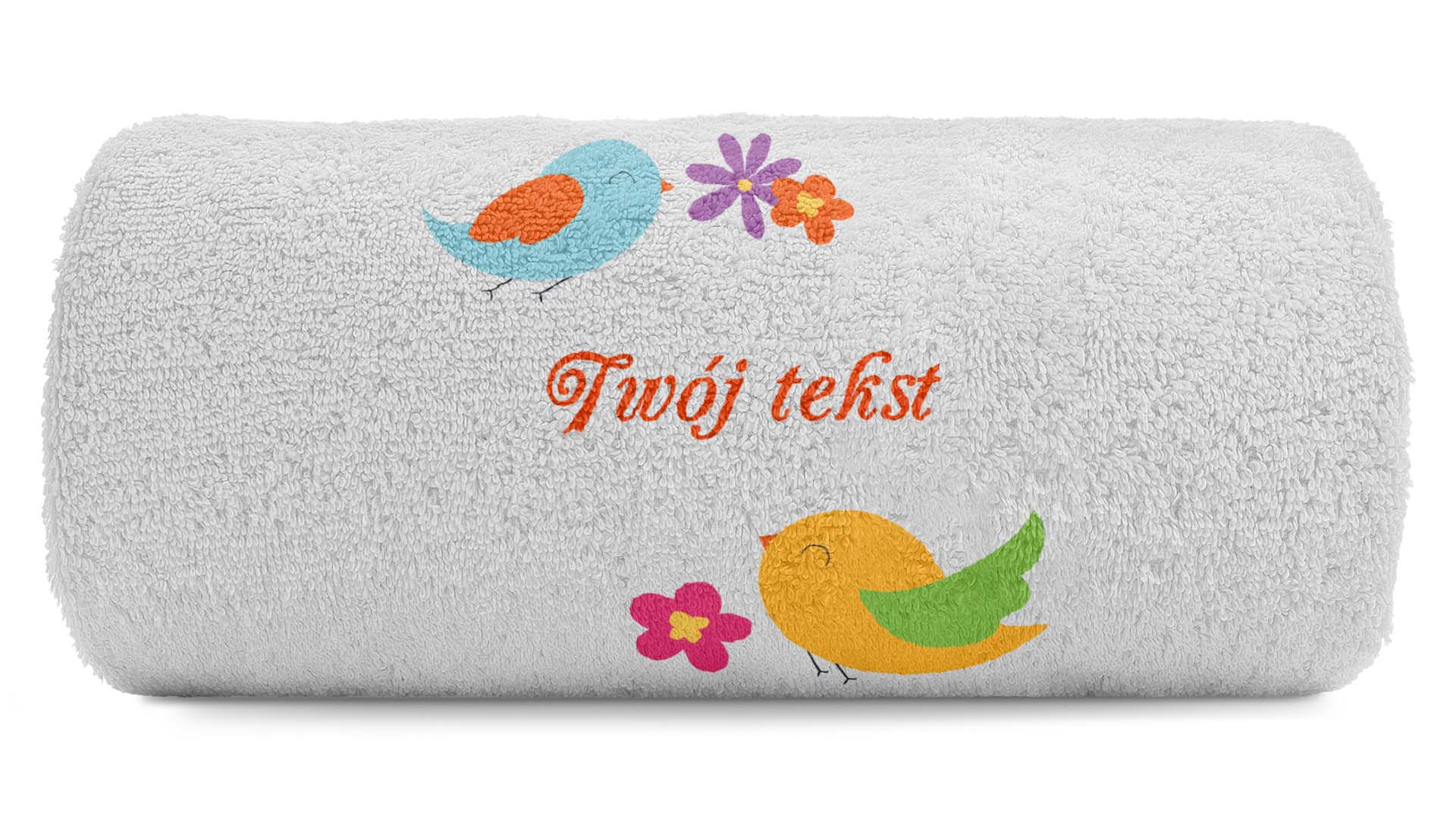 pat15.net Mały Ręcznik Ptaszki + Twój tekst 100x50 743