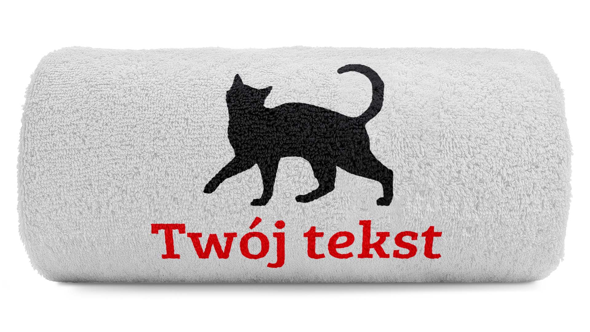 pat15.net Mały ręcznik haftowany z biegającym kotem 100x50 755