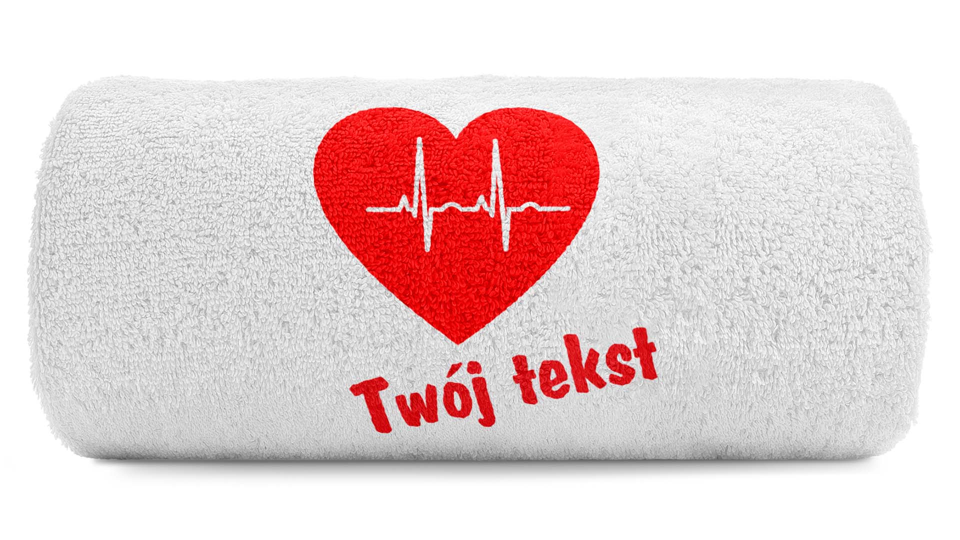 pat15.net Mały ręcznik serce z pulsem 2 Twój tekst 100x50 958
